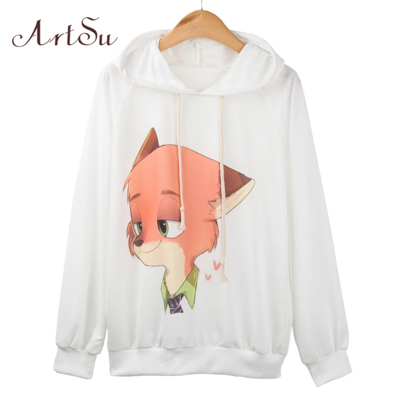 Арцу 2017 Для женщин Толстовки мультфильм лиса Ник Джуди печати кофты Плюс Размеры