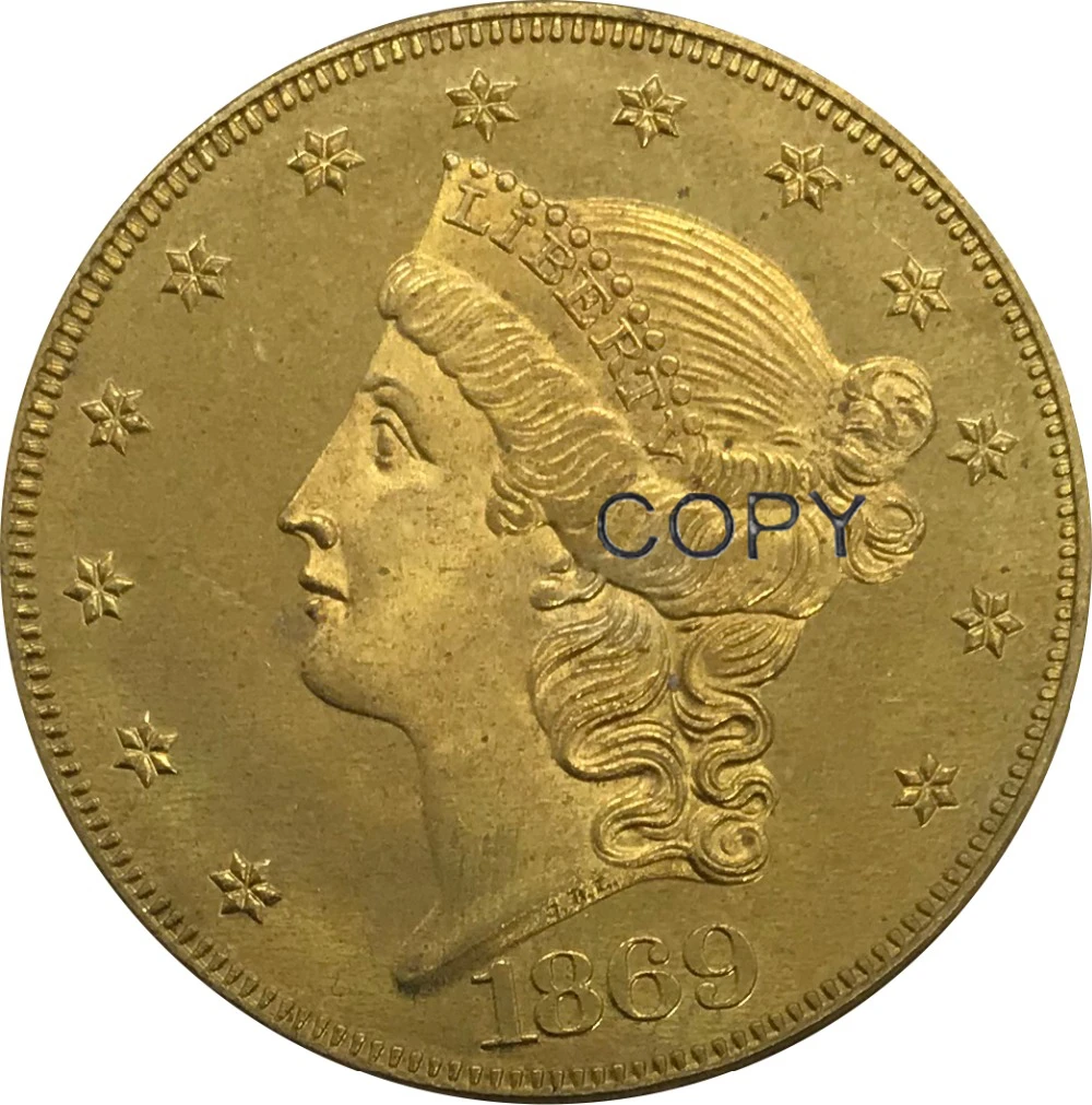1869 США 20 долларов голова свободы двойной Орел имеет девиз Золотая монета