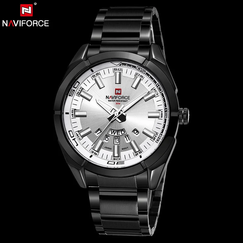 BW Naviforce бренд Для мужчин Часы роскошный Спорт Кварц 30 м Водонепроницаемый Часы Для Мужчин's Нержавеющая сталь Авто Дата Наручные часы Relojes 9038 - Цвет: BW