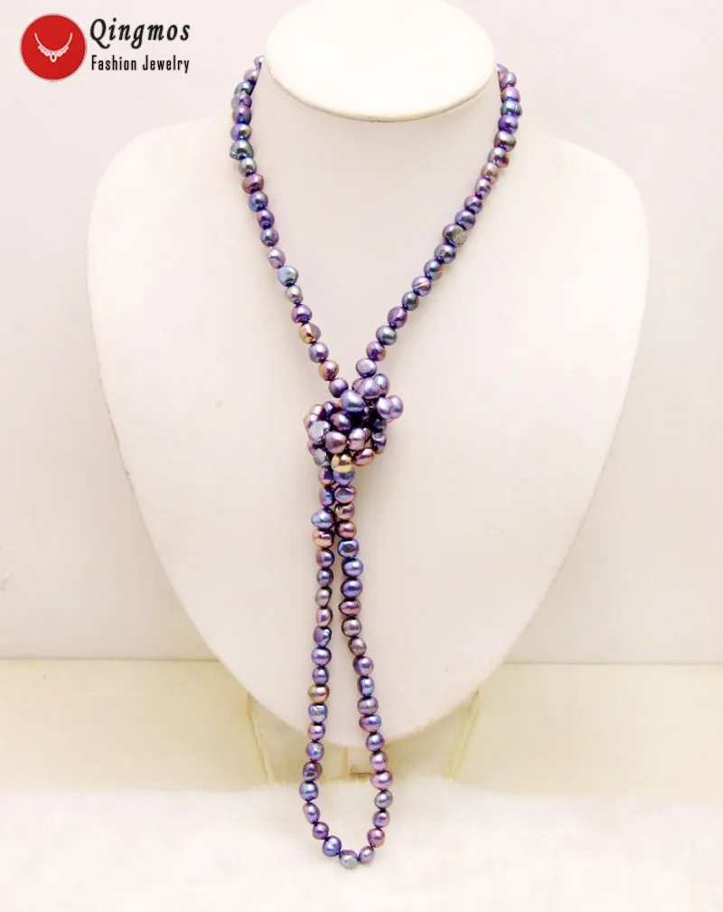 Жемчужное ожерелье Qingos, Трендовое длинное ожерелье из натурального жемчуга 40 дюймов, с черным барочным пресноводным жемчугом 8-9 мм, Jewelry-nec6156
