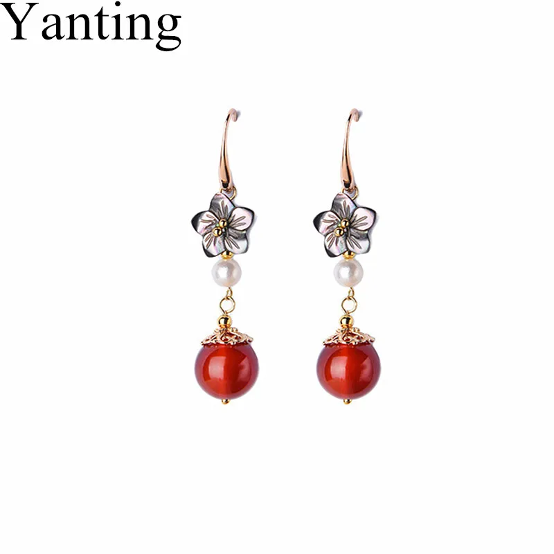 Модные женские серьги Yanting висячие в виде цветка с камнями этнические массивные