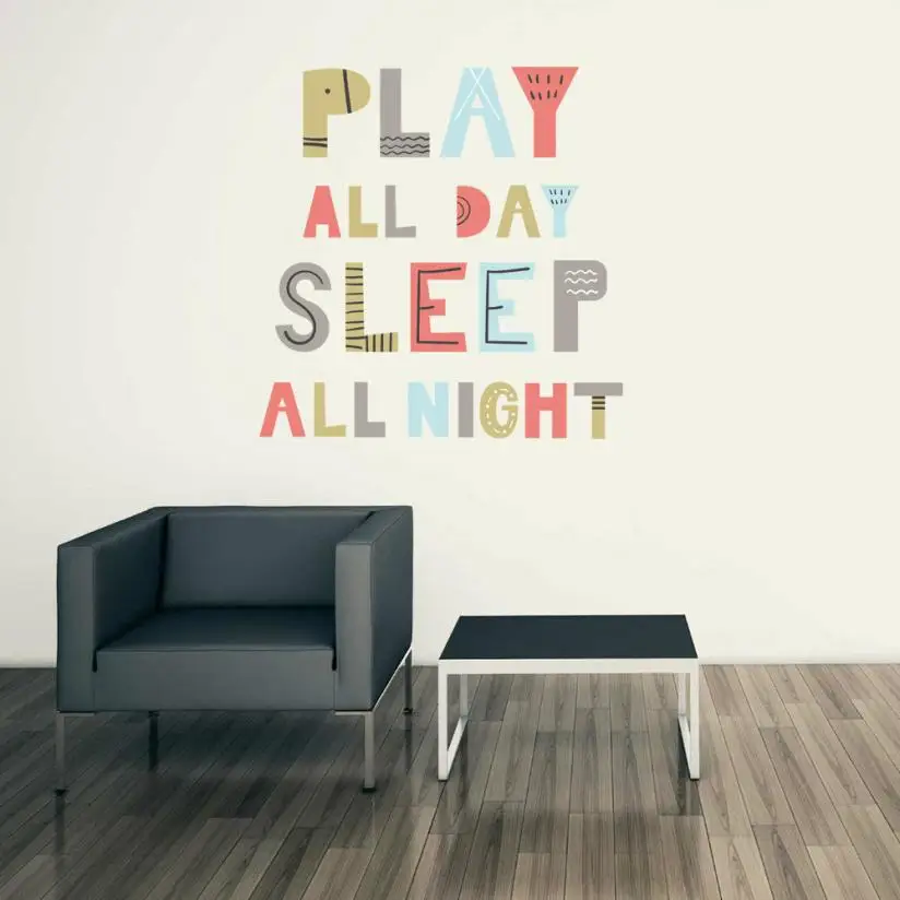 Home Decor играть весь день спать всю ночь Съемный Книги по искусству винил росписи