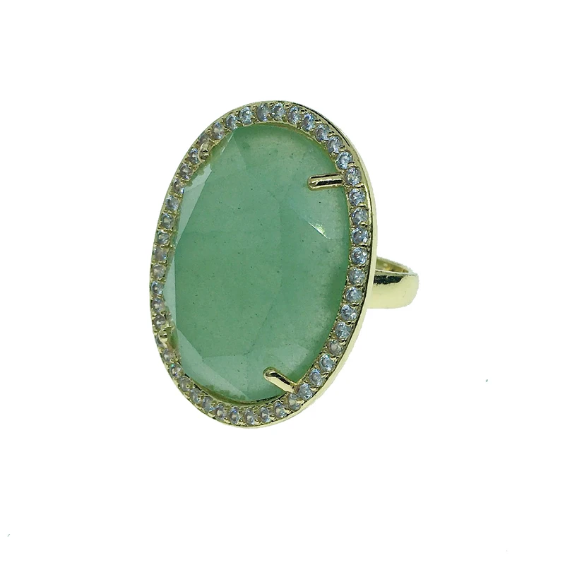 green aventurine Ограненный Природный Камень Бирюза опал, кварц регулируемое кольцо позолоченный кристалл CZ Циркон Стразы манжета кольца для женщин - Цвет основного камня: green aventurine