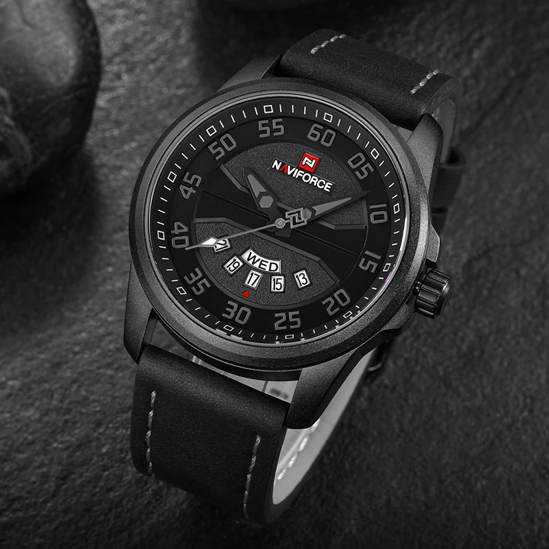 Часы NAVIFORCE мужские кварцевые с кожаным ремешком и календарем спортивные
