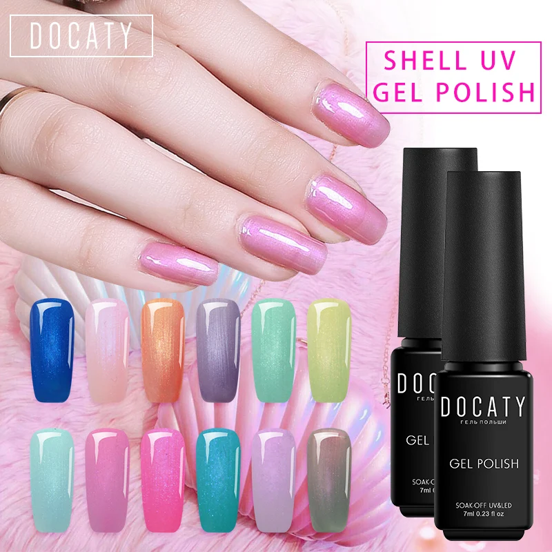 Гель лак Docaty для ногтей блестящий жемчужный цвет УФ основа гель краска
