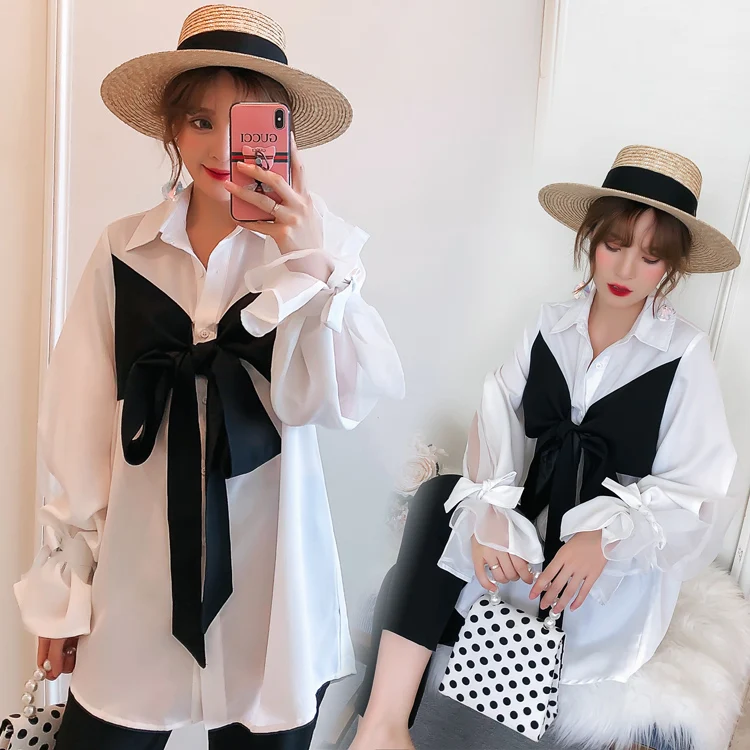 XL 5XL размера плюс женская белая блузка 2019 осень модная детская Корейская куртка с