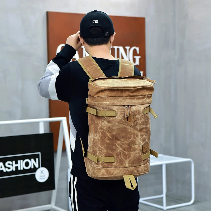 

MANJIANGHONG High Quality Canvas Men's Backpack Fashion Wild Large-Capacity Travel Mountaineering Bag Retro Simple Student Bag