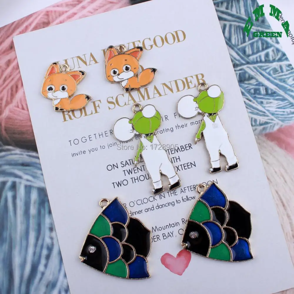 

enamel charm Colorful fish Cartoon Character Figure fox pendant 10 pcs alloy DIY accessories of necklace bracelet headdress