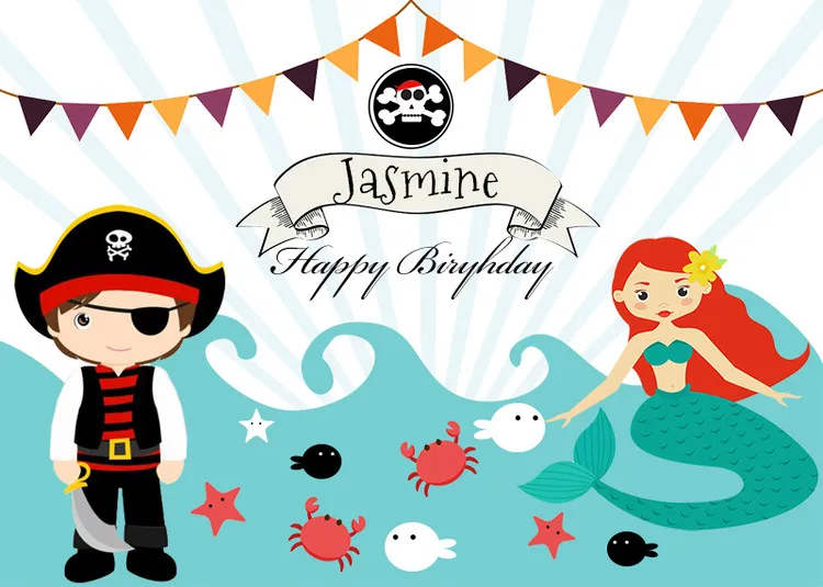 

pirate mermaid princess fish under water happy birthday cartoon photo background photography backdrops quality vinyl