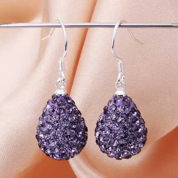 New Arrival!Wholesale 925 Silver Earring Double Disco Ball Bead Crystal Shamballa Fasion jewelry SBE097|earings|earrings amberearring dangle |