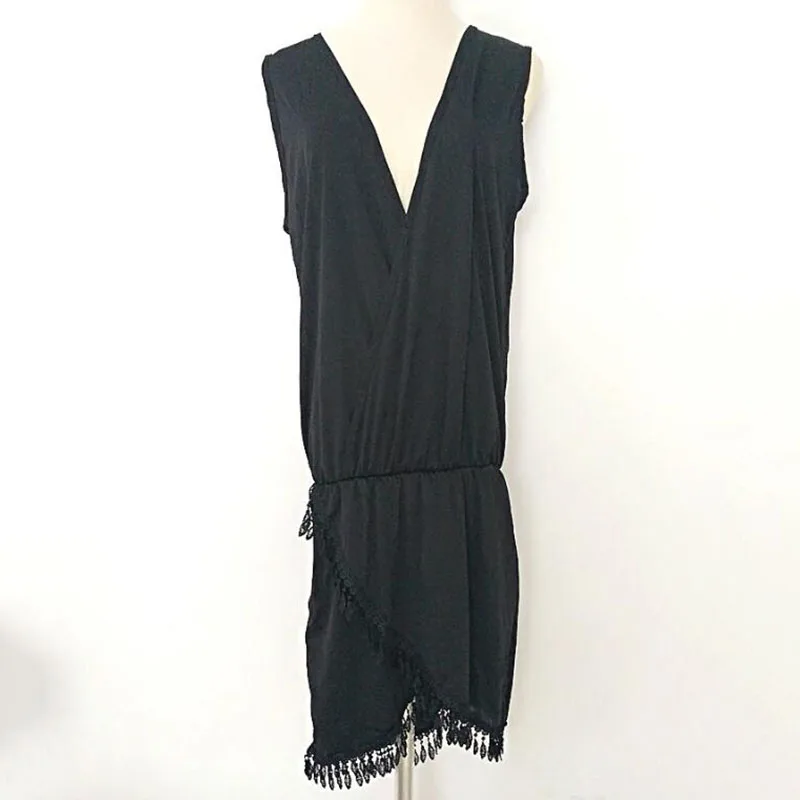 

Europe and America Sexy Women Deep V-Neck Dress Casual Sleeveless Solid Color Irregular Ladies Dresses 2019 Summer Beach Dress