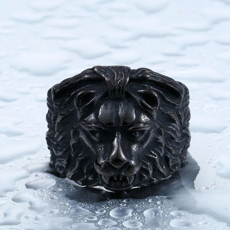 

DoreenBeads Titanium Steel Gold Black Steel Color Rings Fashion Lion Rings Punk Animal Rings Series Men Party Rings
