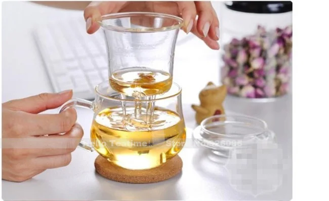 Стеклянная чайная чашка 300 мл с фильтром внутри цветочный рассыпчатый чайный