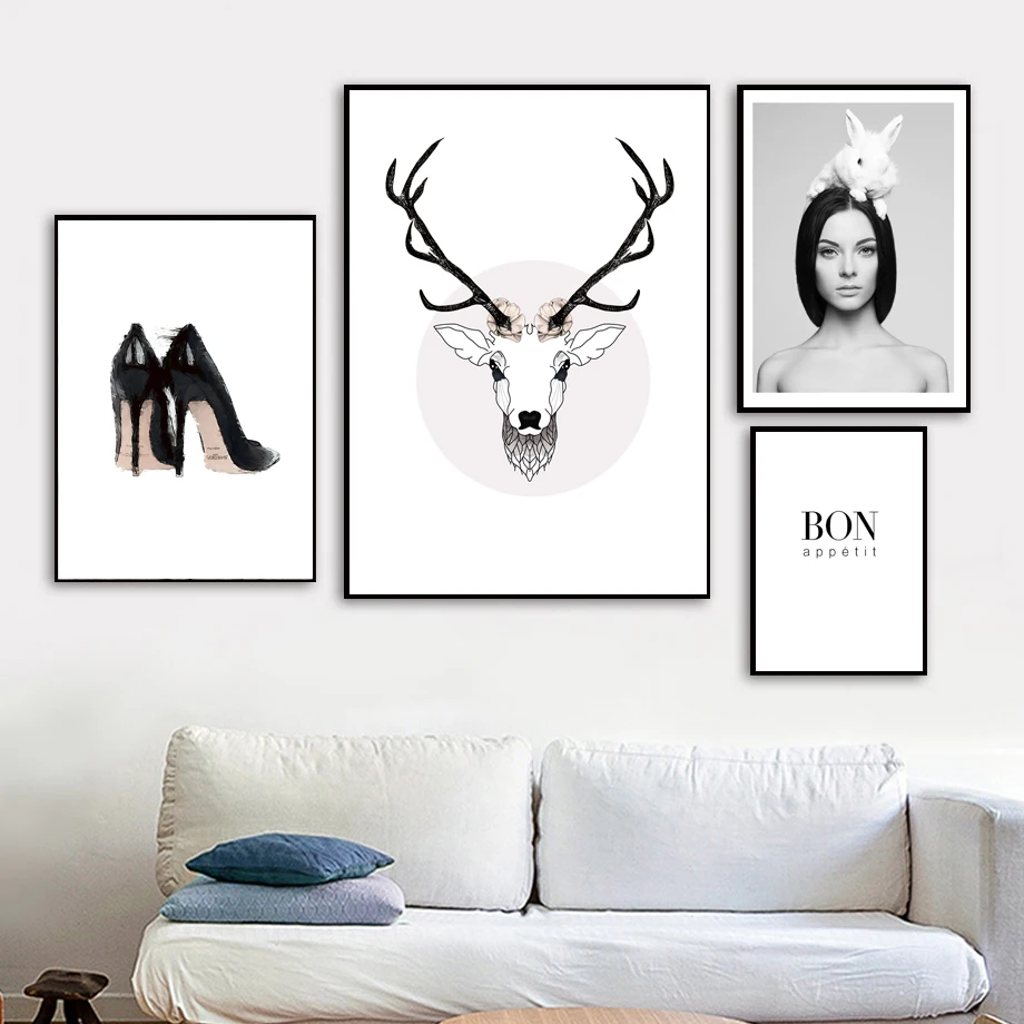 

Deer Girl High Heels Quotes Wall Art Canvas Painting Nordic Posters And Prints Animals Wall Pictures For Living Room Wall Decor