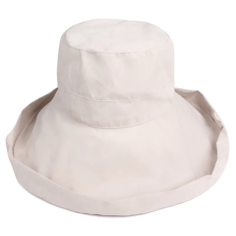 Wide Brim Sunscreen Fisherman Bucket Hat Girl Summer Beach Hats Folding Anti-UV Visor Fisher Cap Female Pure Color Caps H6697