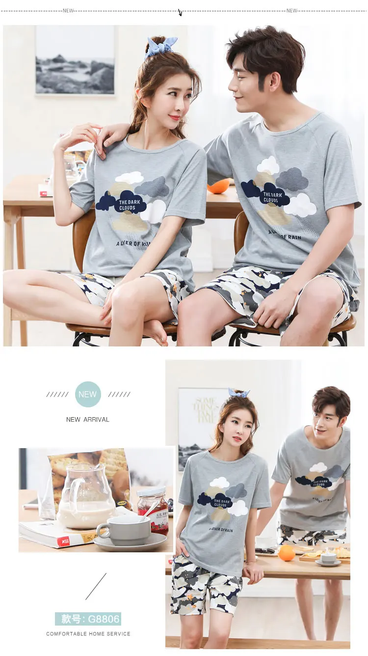 Крутая летняя хлопковая парная Пижама, комплект, короткая Пижама для влюбленных, Пижама для мужчин и женщин, Пижама для отдыха, одежда для дома