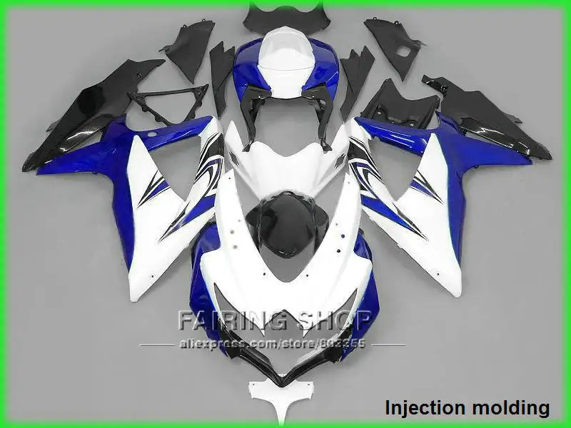 

Injection molding fairings for suzuki gsxr 600 750 2008 2009 2010 white blue black motorcycle fairing kit gsxr750 08 09 10 nm41