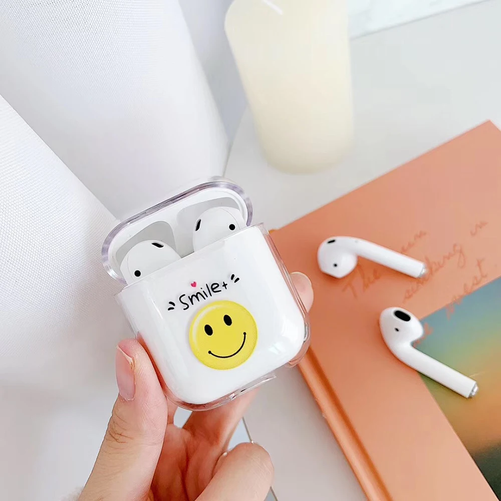 Милый чехол со смайликом для Apple Airpods Hedset пластиковый защитный беспроводных
