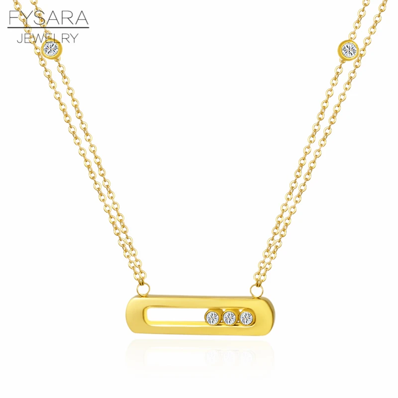 Gold Necklace FYSARA, роскошная фирма, поворотная, скользящая, 3 CZ кристаллы циркония, короткое ожерелье для женщин, роскошная, любовь, цепочка, ожерелье из нержавеющей стали - Окраска металла: Gold Necklace