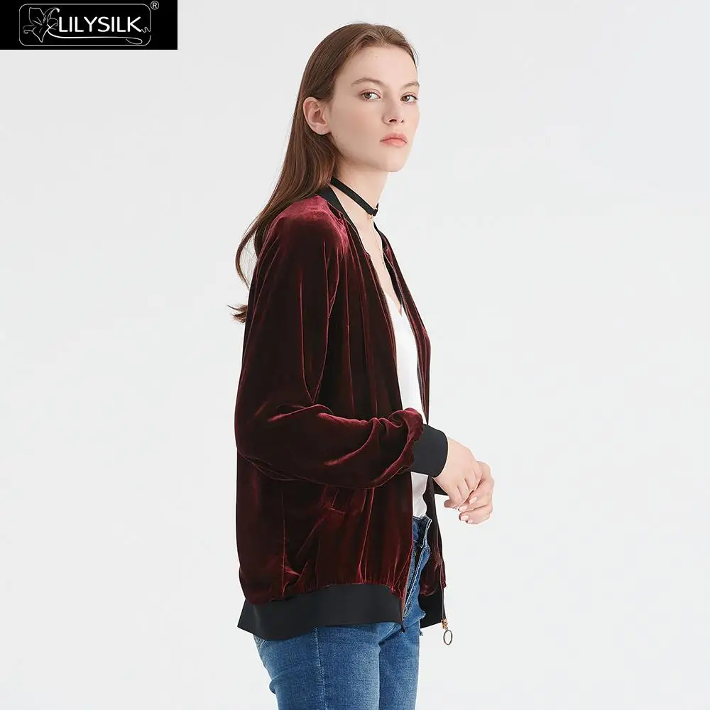 Куртка LilySilk женская базовая бейсбольная куртка из шелка и бархата|Женские плащи