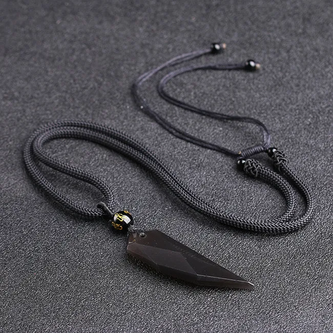 L size Glossy Fang Натуральный обсидиан волк кулон «Клык» ожерелье s Ручная Веревка для женщин мужчин влюбленных ожерелье Модные украшения для подарка Прямая поставка - Окраска металла: L size Glossy Fang