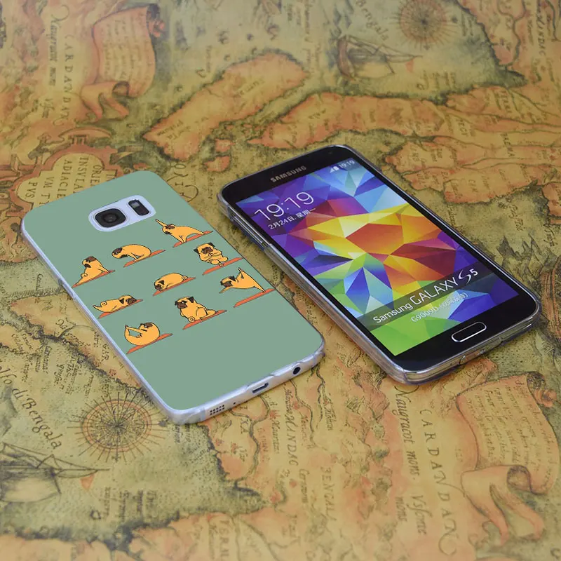 E0834 Pug Yoga Transparent Hard PC Case Cover For Samsung Galaxy Note S 3 4 5 6 7 8 9 Mini Edge Plus |
