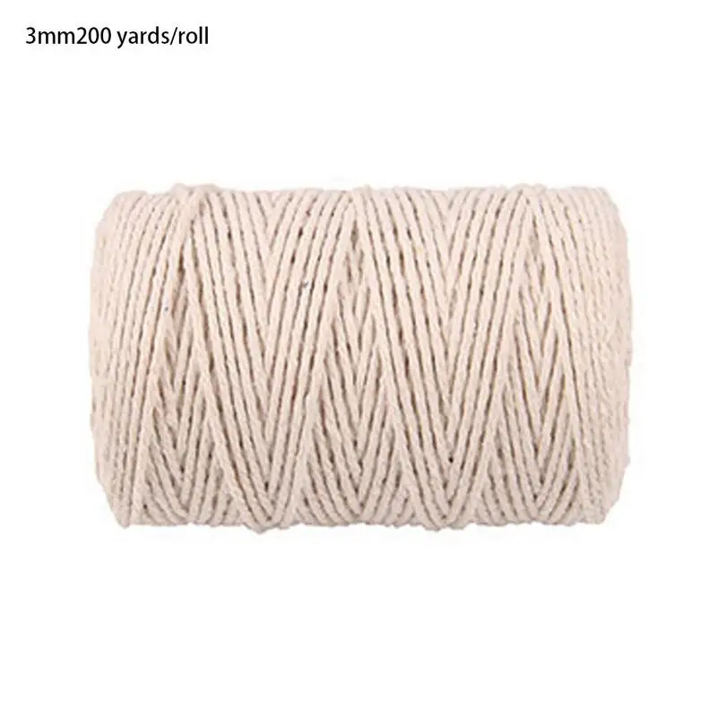 3mm 200M 200 м прочный белый хлопковый шнур Натуральный Бежевый скрученный шнур веревка для рукоделия макраме ручная работа домашняя декоративная поставка 3 мм - Цвет: 3mm 200M