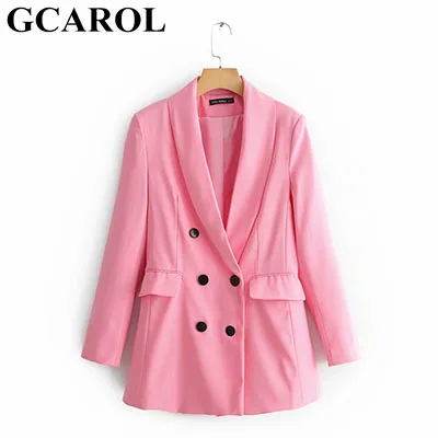 Pink GCAROL женский двубортный офисный костюм с зазубренным воротником с длинным рукавом розовый блейзер уникальный дизайн осень весна зима верхняя одежда - Цвет: Pink