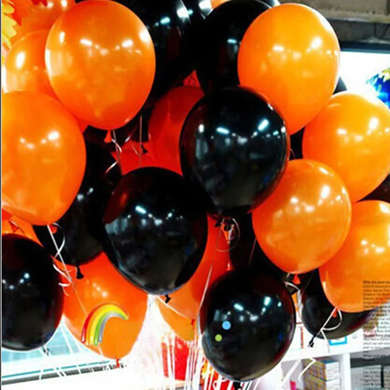

Halloween balloons 100pcs/lot 10 inch thick 2.2 g orange black color Latex balloon light special activities decorative balloon