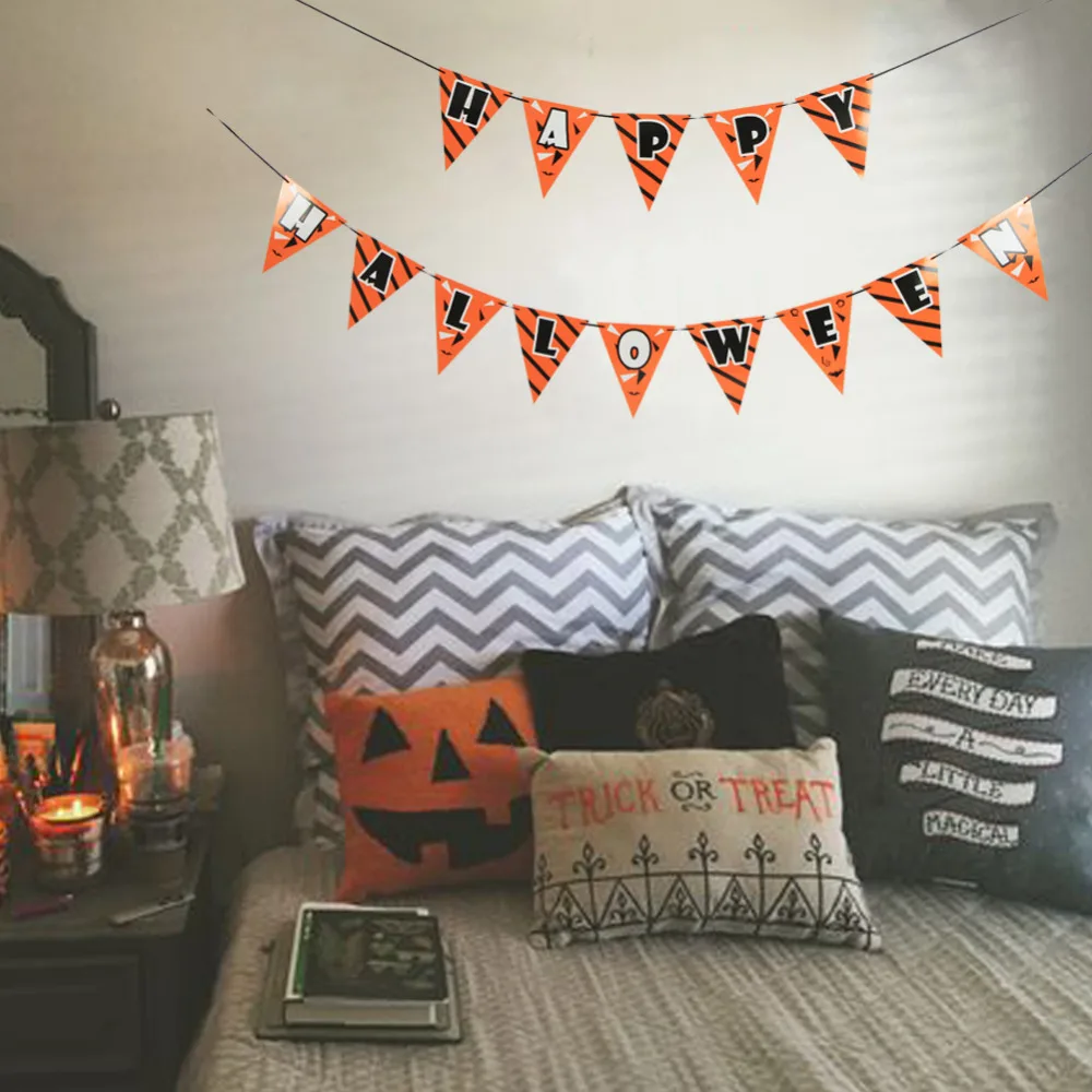 Хэллоуин баннер оранжевого и черного цветов надписью &quotHappy Halloween&quot Знамя флаги
