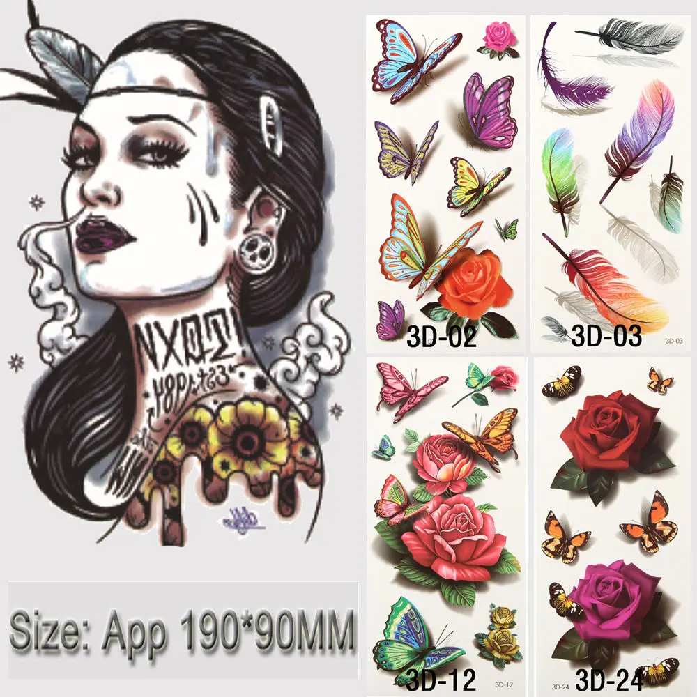 10 шт./лот 3D временные тату хной цветы розы водонепроницаемые боди-арт DIY наклейки