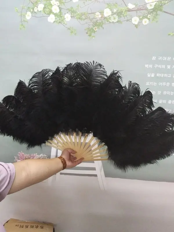 

new! Big Ostrich feathers double fan bamboo pole Halloween party decorations jewelry need 15 bones belly dance fan DIY