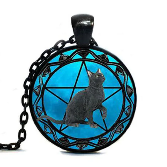 Ожерелье с кулоном в виде черной кошки Alice In Wonderland ошейник синим стеклом и