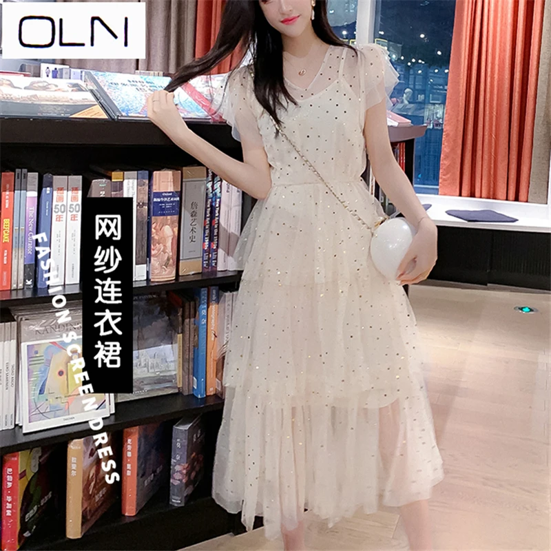 OLN корейское платье vestidos Новое поступление летнее французское женское из двух