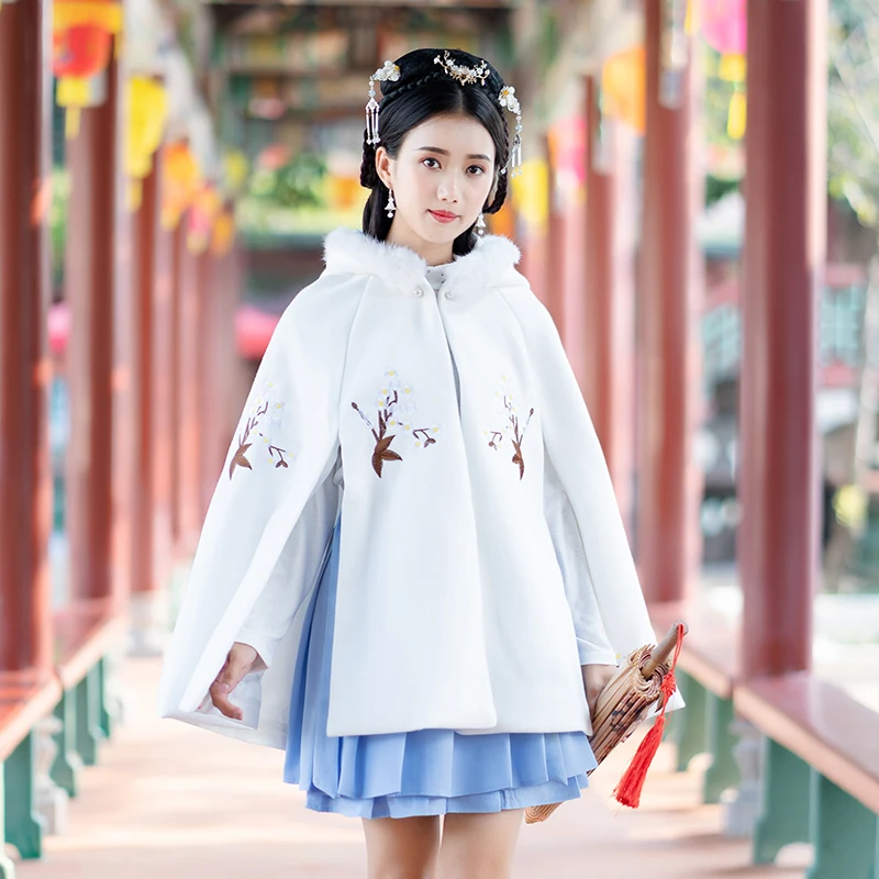 Новинка женское платье Hanfu женская зимняя белая накидка с вышивкой китайские