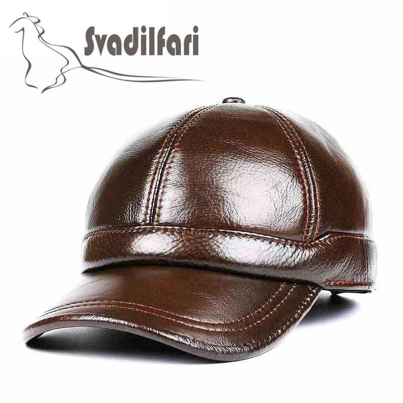 Svadilfari, новинка, Осень-зима, настоящая воловья кожа, шапка для мужчин и женщин, натуральная кожа, бейсбольная кепка, для улицы, теплая, защита для ушей, для папы и мамы
