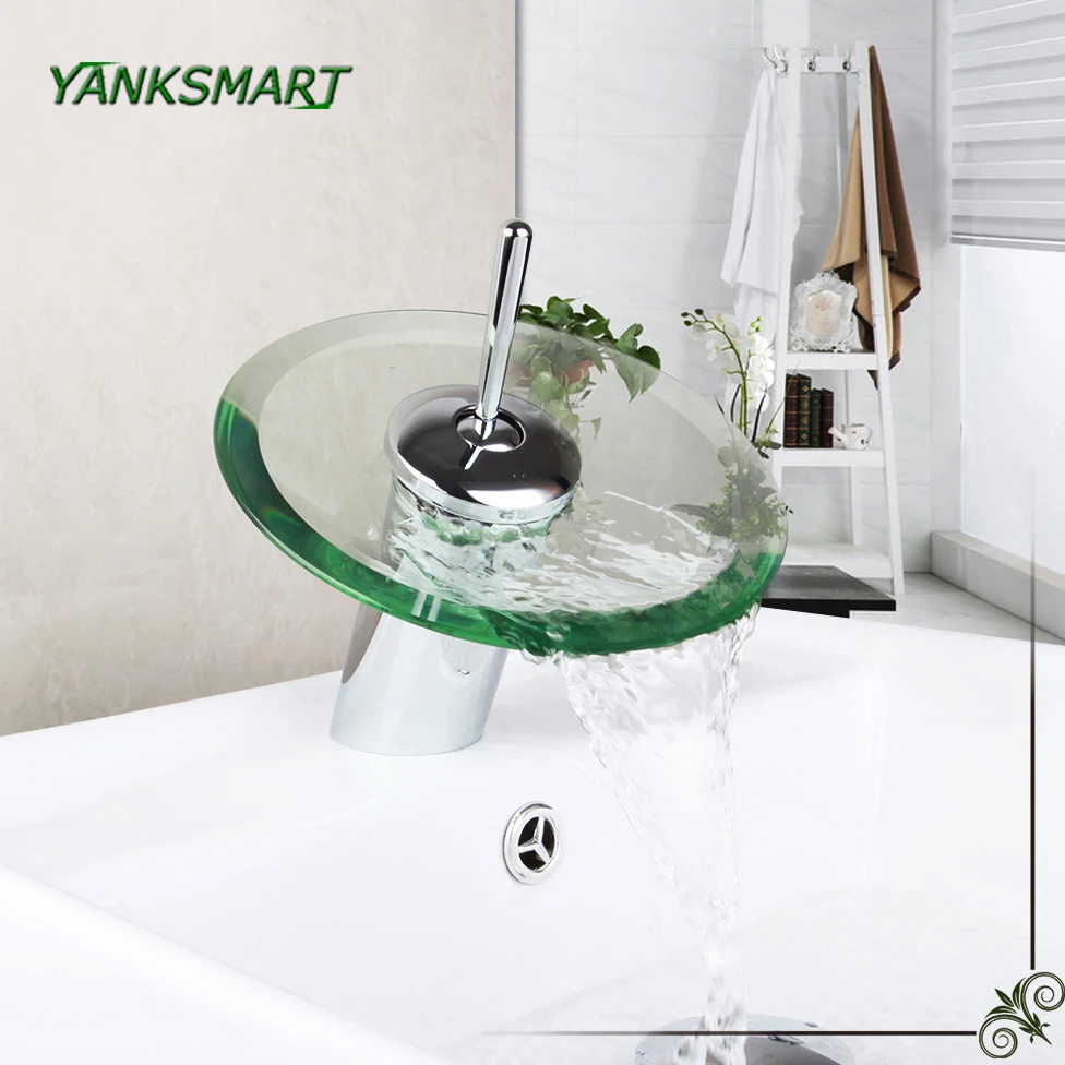 

Роскошный стеклянный смеситель для раковины в ванной комнате YANKSMART, кран для раковины, хромированный полированный Однорычажный круглый смеситель с креплением на раковину, водопроводный кран