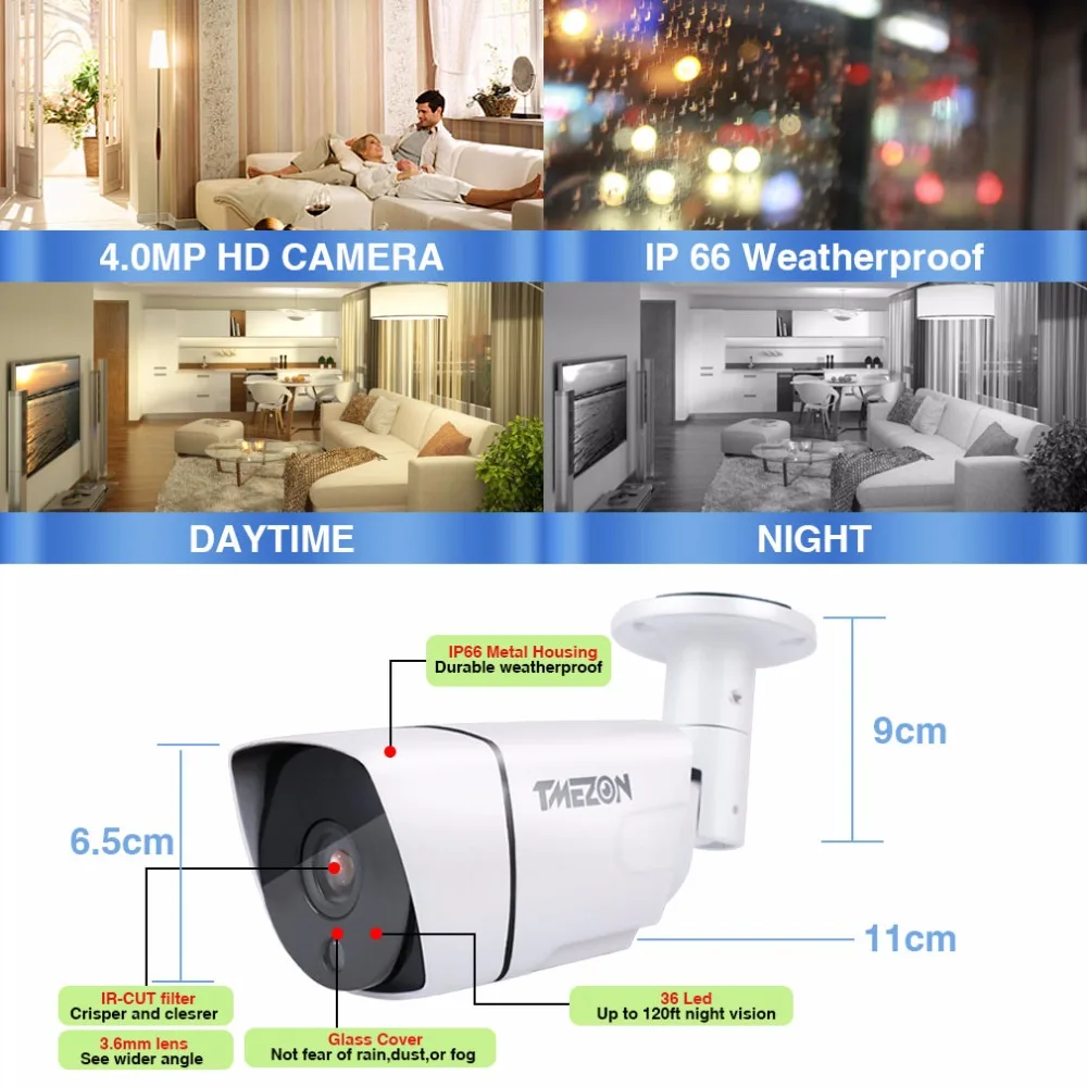 Tmezon HD 8CH 4.0MP DVR NVR HVR видеонаблюдения Видео регистраторы системы 4 шт. 4.0Mp открытый