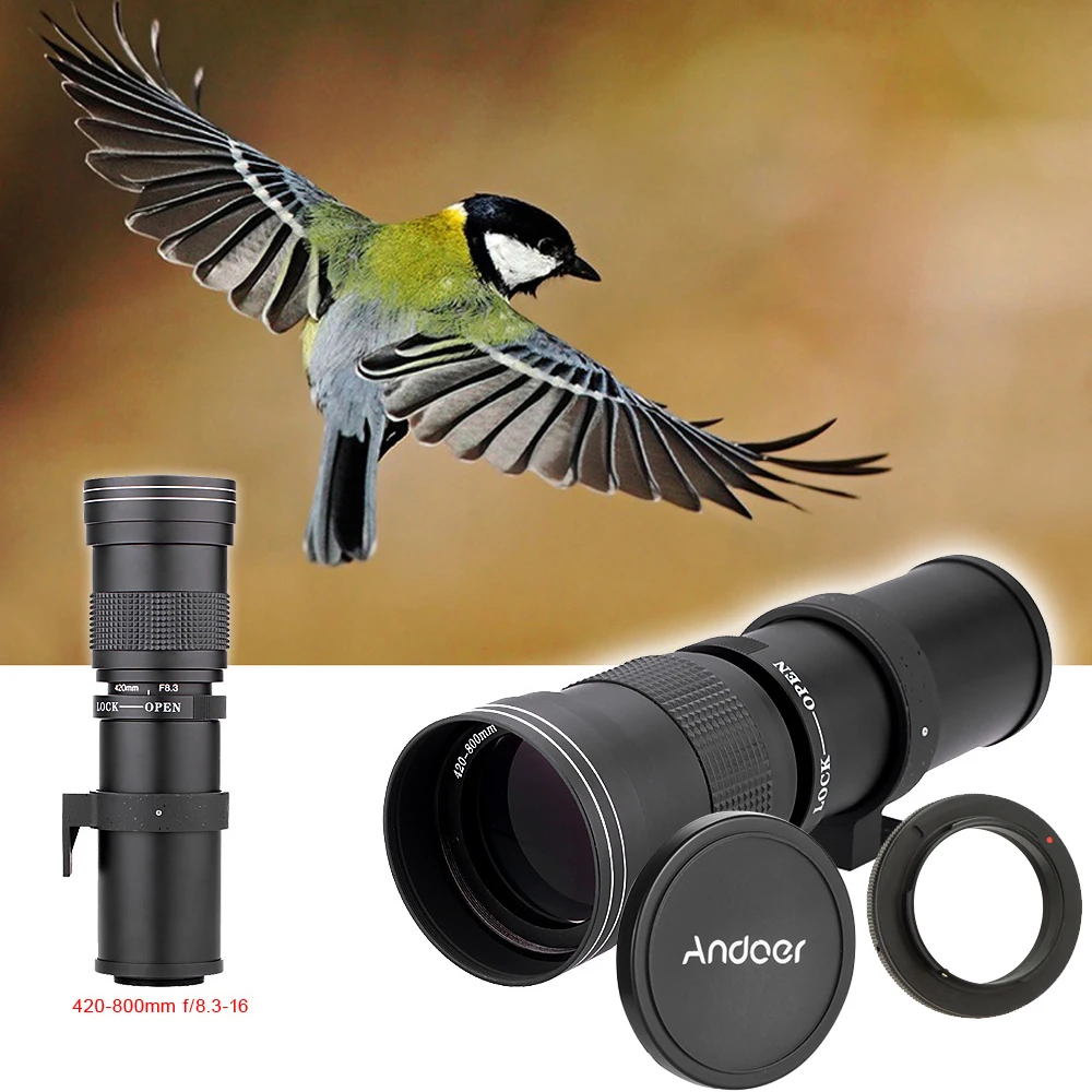 Andoer 420 800 мм F/8 3 16 HD Супер телефото ручной зум объектив с Т образным креплением T/T2