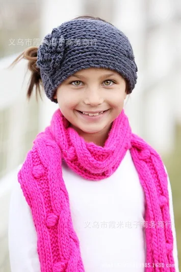 Зимняя трикотажная Женская повязка на голову с цветком плетеная крючком шерсть