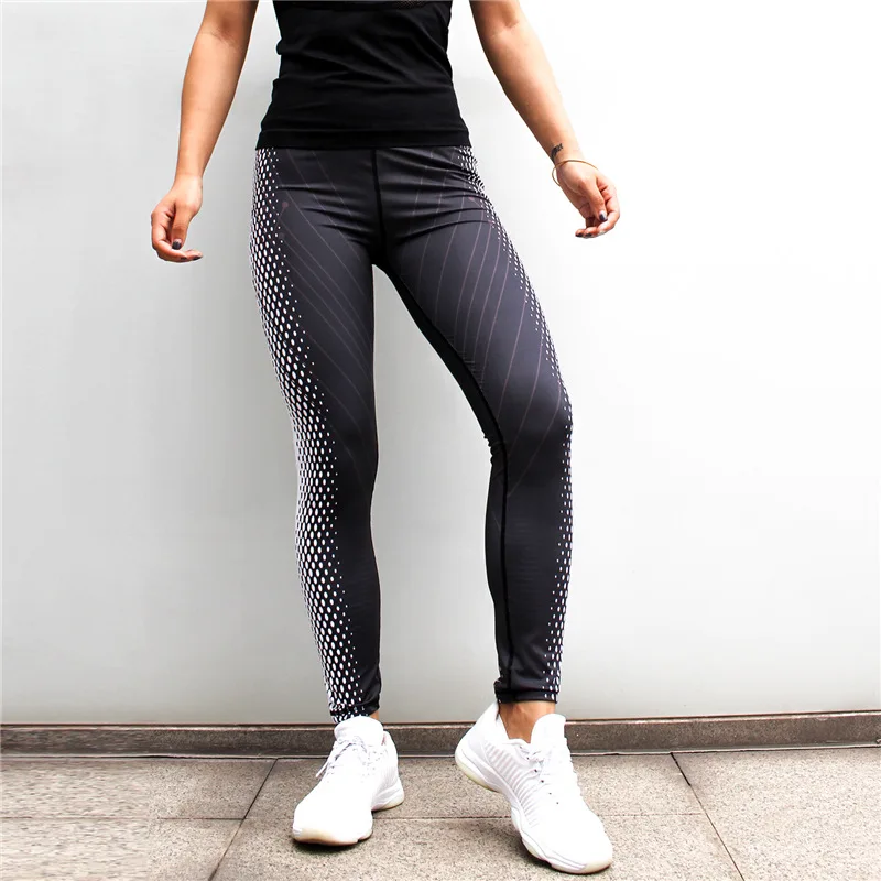 Черный белый цвет цифровые печатные женские брюки для занятий йогой и спортом