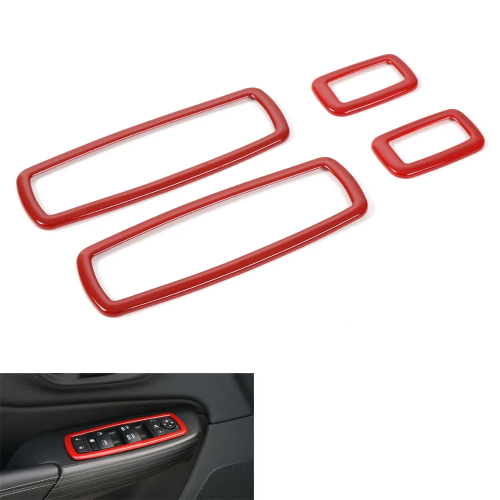 Car Accessories 4pcs ABS Red Window Switch Button Frame Trim Decal For Grand Cherokee Journey 2014-2016 Styling Covers | Автомобили и