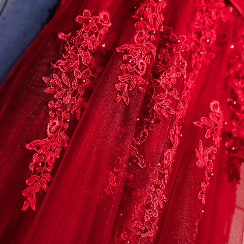 Вечернее платье с v-образным вырезом Robe De Soiree бордовый Тюль с вечерние платья с аппликацией длинное платье настоящая фотография vestido de festa