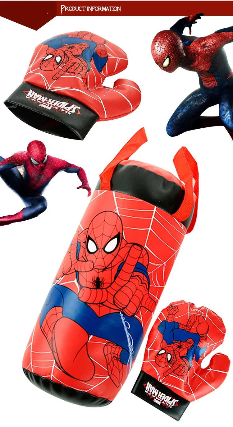 Дети на открытом воздухе спортивные игрушки для бокса Marvel Человек-паук игрушка-Супергерой перчатки мешок с песком в комплекте для детей мальчиков начинающих подарки на день рождения