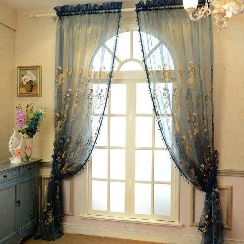 

New 2016 European Luxury Embroidery Wave Bedroom Living Room Tulles Embroidered Voile Curtains Shade Customized Sheers