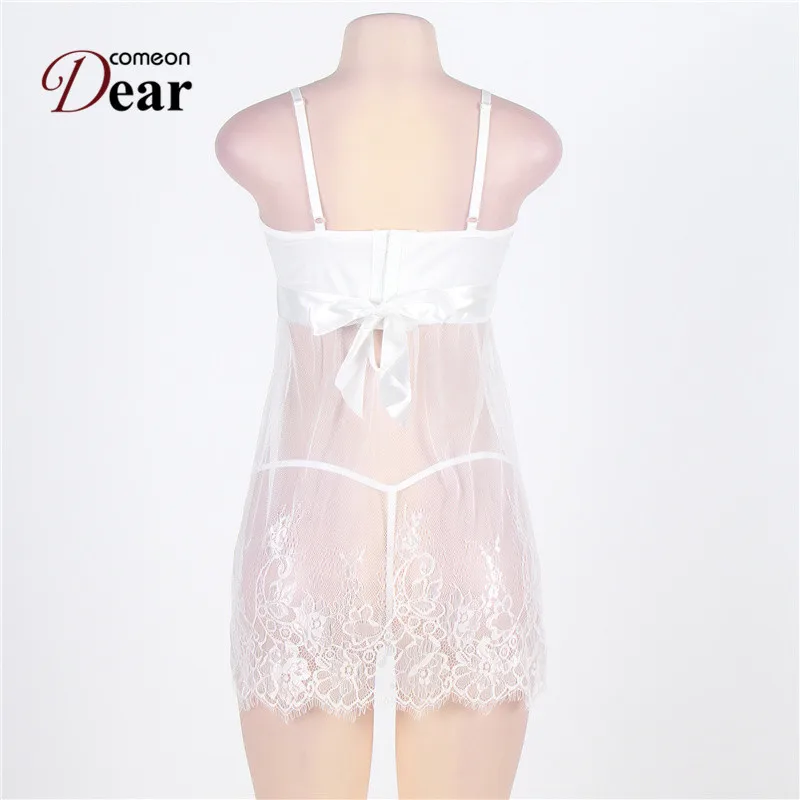 

Comeondear Women Sexy Dress Erotic White Babydoll Lingerie Floral Transparent Femme Underwear Plus Size Baby Doll RA70225