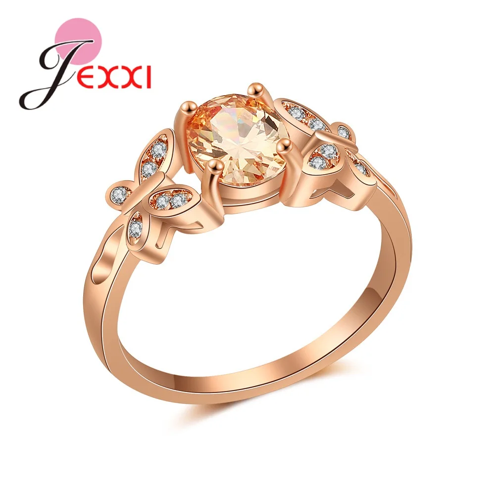 Luxury Special Charm Design Double Beautiful With Higher Quality Champagne Crystal Rose Gold Ring For Women As Love Gift | Украшения и
