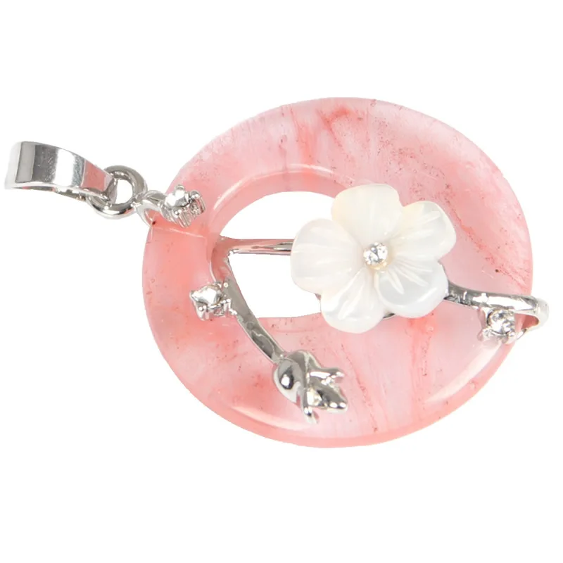 cherry quartz Подвеска из натурального камня, покрытая серебром, жемчужные аметисты, кварц, бирюза, тигровый глаз, лазурит, цветок, каменные подвески - Окраска металла: cherry quartz
