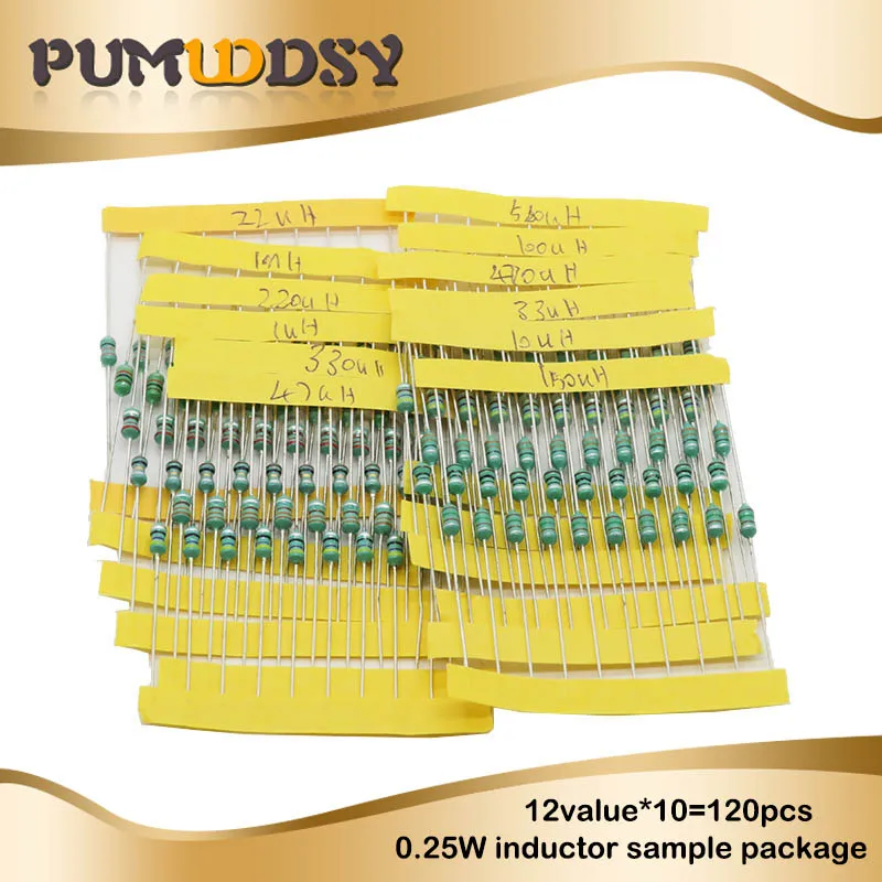 12valuesX10pcs = 120 шт. 0307 1/4 Вт 0,25 индуктор 1uH-1MH компонент образец Ассорти Набор исследовательский клиентский и