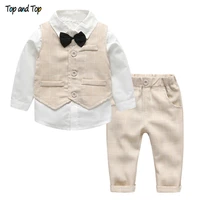 top and top fashion autumn infant clothing set kids baby boy suit gentleman wedding formal vest tie shirt pant 4pcs clothes sets